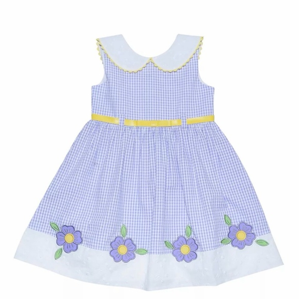 Blueberi Boulevard Lavender Gingham Dress with Yellow Trim